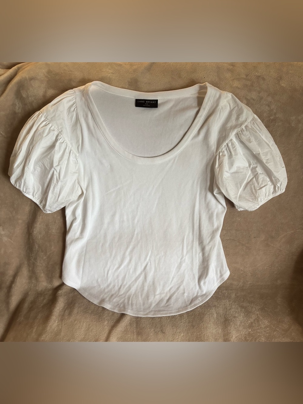 Lane Bryant White Ribbed Scoop Neck Puff Sleeve Blouse Women’s 18/20
